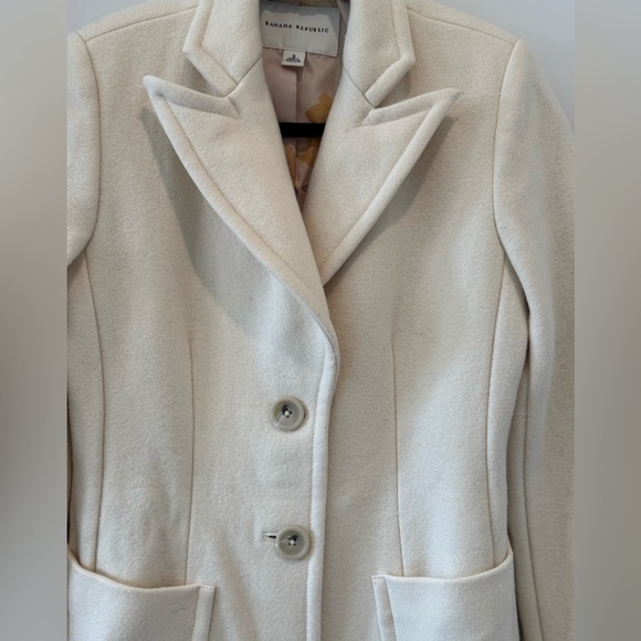 Banana Republic cream Wool Button A Line Long Coat S. Small jacket preppy C4 - Picture 3 of 9